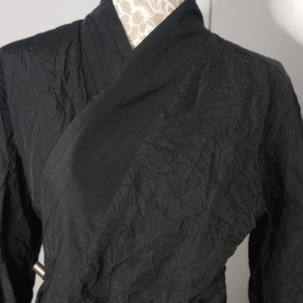 Black Crinkled Wrap Mini Dress
